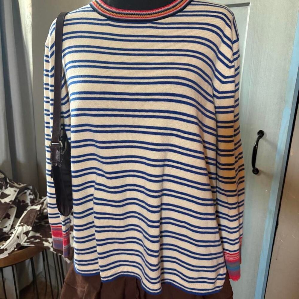Cabi cream and blue striped